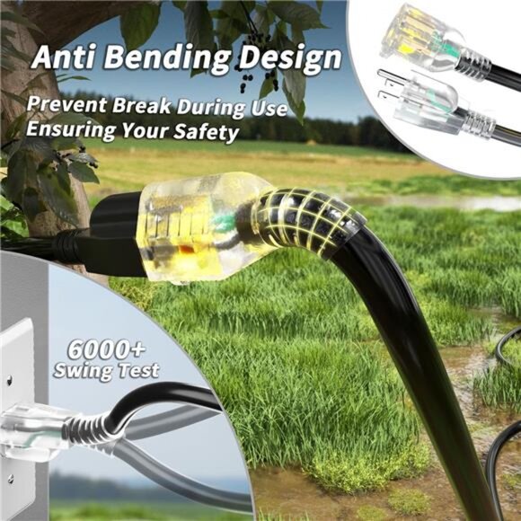 16/3 Gauge 200 ft Extension Cord Outdoor Black Waterproof,Cold Weatherproof-58°F - Picture 3 of 8